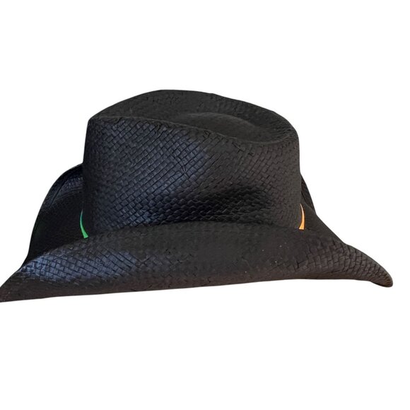 Scala Black Toyo Straw Cowboy Hat S/M Rainbow Band Western Style Rodeo Festival - Picture 5 of 12
